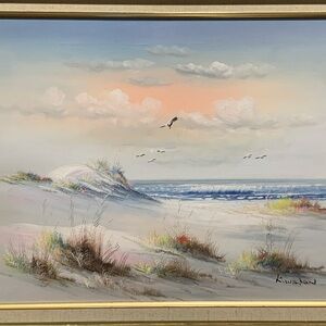 Sand Dunes Beach Coast with Sea Birds Signed by Artist